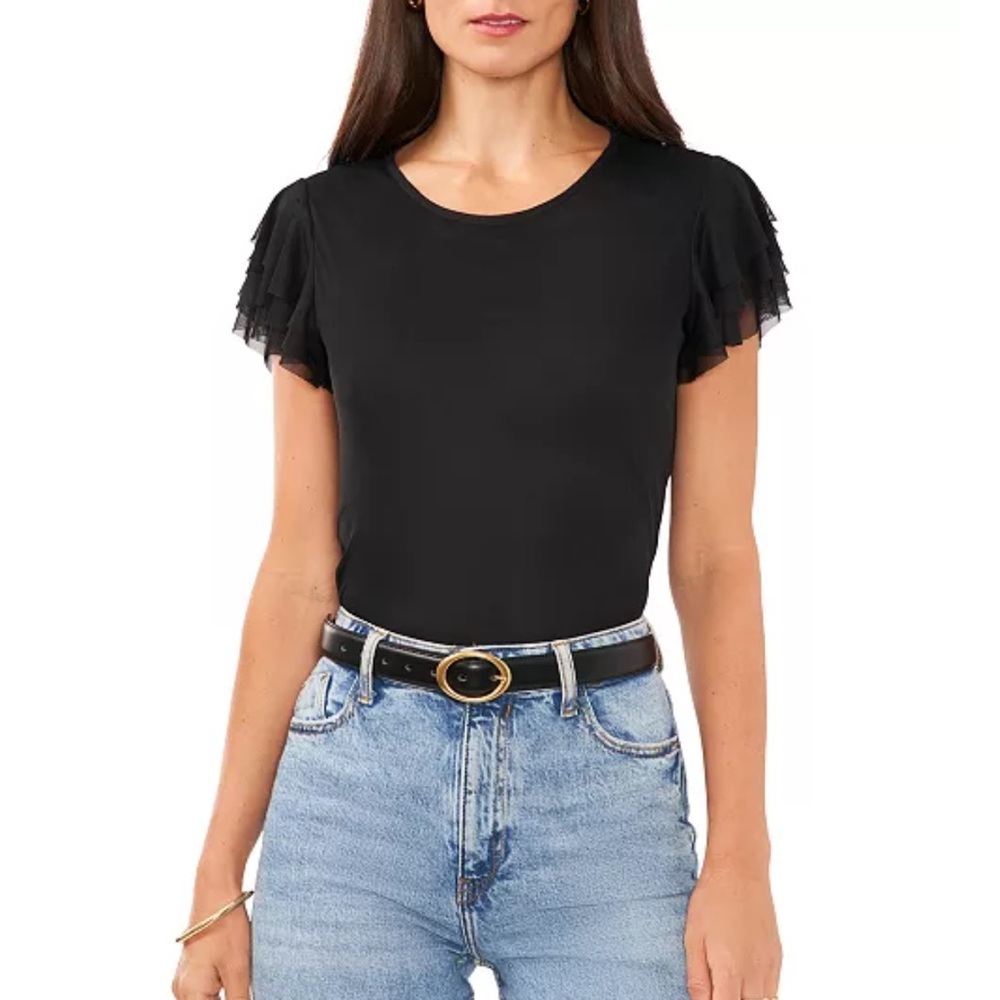 Vince Camuto Black Flutter Sleeve Top